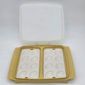 Vintage Tupperware Deviled Egg Keeper Carrier Tray Container Harvest Gold 723-2